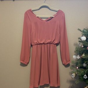 Blush colored long sleeved dress